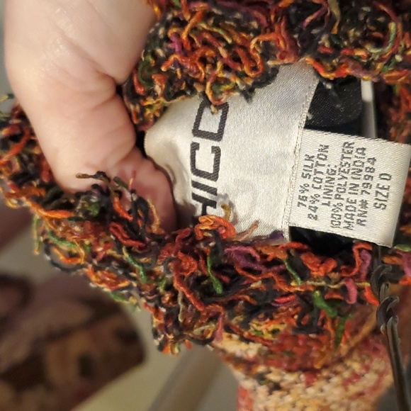 Chico's 0 floral tweed jacket open front fray trim front pockets silk collarless - Picture 4 of 4